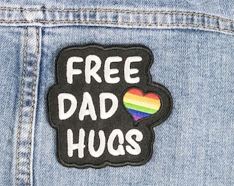 Free Dad Hugs Iron On Patch, Queer Parent Patch, Ally Patch
