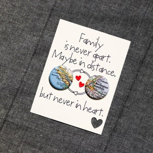 Personalisierte Langstrecken-Familienkarte: Wählen Sie Ihre Städte oder Länder! Familie ist nie Apart, Vielleicht in der Ferne, nie im Herzen.
