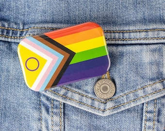 Progress Flag Button or Magnet- Intersex Inclusive LGBTQ Pride Magnet, Queer Button