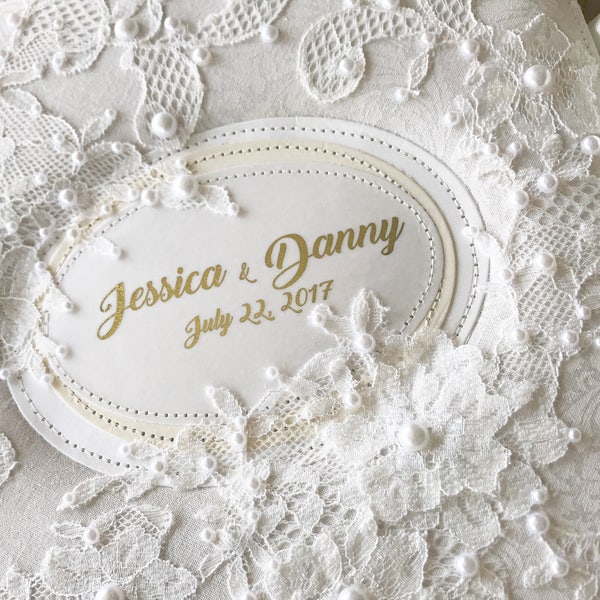 Wedding Photo Album-Gold Letters-Personalized Wedding Album-Vintage Lace-Hand bound-Personalized Wedding Keepsake-White Wedding vintage book