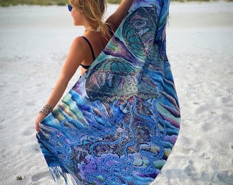 Pashmina / Jellyfish Airballoon Pashmina / Original Art By Melanie Bodnar / Festival Pashmina / Enlighten Clothing Co
