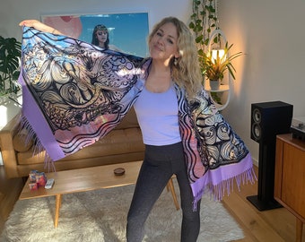 Pashmina / Fathoms Below Mermaid Pashmina / Original Art By Melanie Bodnar / Festival Pashmina / Enlighten Clothing Co