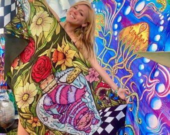 Pashmina / Cheshire Pashmina / Original Art By Melanie Bodnar / Festival Pashmina / Enlighten Clothing Co