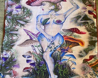 Pashmina / Alice In Mushroomland Pashmina / Original Art By Melanie Bodnar / Festival Pashmina / Enlighten Clothing Co