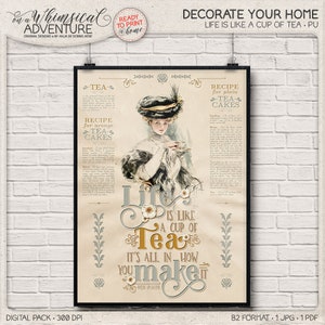 Kitchen Decor, Digital Download, Printable Wall Art, Victorian Style, Home Decor, Tea, Cakes, Recipes, Motivational Quote, Vintage Lady image 1