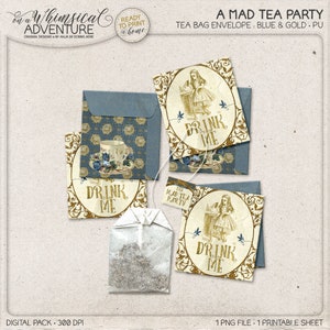 Alice In Wonderland, Tea Bag Envelopes, Wonderland Tea Bag, Digital Download, Drink Me, Tea Party Favor, Instant Download, Collage Sheet image 1