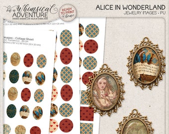 Unique Alice In Wonderland Images, Printable Digital Collage Sheet, Ovals Rounds for Jewelry, Instant Download, Cabochons, Pendants, Magnets