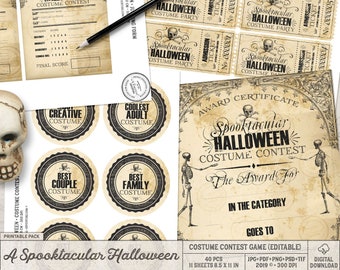 Costume Contest, Printable Forms, Ideas For Halloween, Halloween Costume Party, Award Certificate, Judging Form, Badges, Instant Download