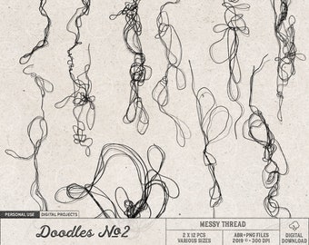 Messy, Loose Threads, Handdrawn Doodle Clip Art, Photoshop Brushes, Digital Sewing Stitches, Instant Download, Art Journaling, Scrapbooking