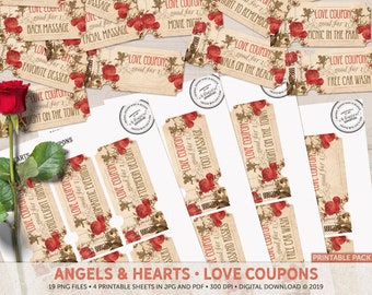 Printable Coupons, Love Coupons, Gift For Him, Gift For Her, DIY Valentines Gift, Digital Download, Printable Tickets, Digital Collage Sheet