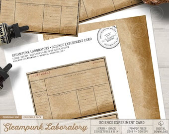 Science Experiment, Vintage Style, Steampunk Laboratory, Mad Scientist, Experiment Card, Printable Form, Instant Download, Halloween Decor