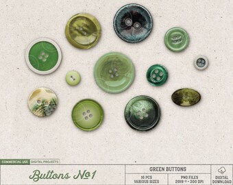 Green Buttons, Digital Scrapbooking Elements, Commercial Use OK, Digital Download, Embellishments, Spring Button Mix, Olive Green, Emerald