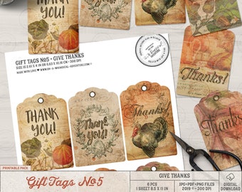 Thanksgiving Paper Crafting, Thank You Printable Tags, Digital Thanksgiving Embellishments, Happy Thanksgiving, Gift Tags, Favor Tags Games