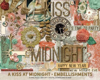 New Years Clip Art, New Years Digital Fireworks, Celebrating New Year Scrapbook, Ephemera New Years, Instant Download, New Year Collage