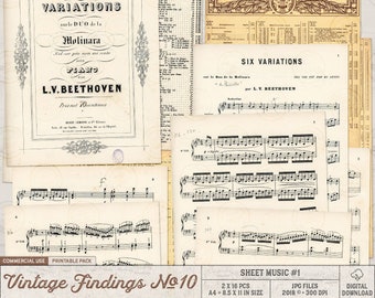 Printable Sheet Music, Vintage French Ephemera, Junk Journal, Commercial Use OK, Digital Download