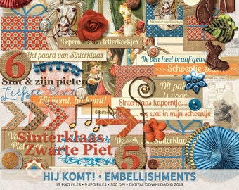 Scrapbook Elements, Sinterklaas en Zwarte Piet, Dutch Holiday, Vintage Style, Instant Download