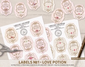 Wedding Decor, Love Potion Labels, Floral Bottle Labels, Valentine Gift, Printable Love Label, Couple Label, Gift For Him, Gift For Her,