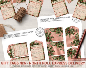 Printable Christmas Tags, Digital Christmas Tags, Christmas Labels Scrapbook, Santa Gift, Christmas Download, North Pole Santa Approved