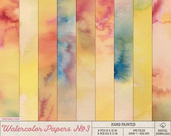 Hand Painted Watercolor Papers, Digital Download, Printable Paper, Mixed Media, Multicolor Paper Pack for Scrapbooking and Art Journaling,