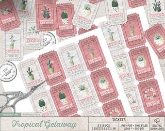 Admit One, Tropical Party, Cacti And Succulent, Printable Tickets, Party Invitations, Numbered Raffle Tickets, Hawaiian Party Invite