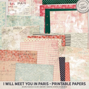 Papeles imprimibles, papel vintage de París, estilo shabby chic, día de San Valentín, diario basura, descarga instantánea