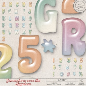 Bubbly Alphabet, Transparent Letters, Numbers and Punctuation, Wizard Of Oz, Over The Rainbow, Instant Download, Digital Scrapbook Supplies