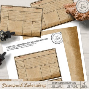 Expérience scientifique, style vintage, laboratoire steampunk, savant fou, carte d'expérience, forme imprimable, téléchargement immédiat, déco d'Halloween