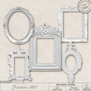 White Ornate Frames, Clip Art Commercial Use, Shabby Chic, Scrapbook Elements, Instant Download image 1