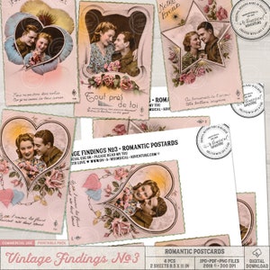 Romance soldat imprimable, cartes postales françaises vintage, utilisation commerciale en téléchargement numérique OK, feuille de collage imprimable, amour des années 1940, violettes
