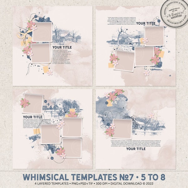 Digital Scrapbooking Templates, Memory Book Template, Photoshop Overlays, Digital Collage, Scrapbook Kits, Digital Layout, Layered Templates