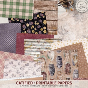 Carte stampabili Catified, kit Junk Journal Cat, abbellimenti Vintage Ephemera, creazione di gatti in carta digitale, forniture per scrapbooking, kit fai da te