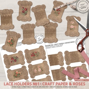 Organisieren Sie Ihr Zuhause, Band oder Spitzenhalter, Shabby Chic, Handwerk Raum Aufbewahrung, Nähgeschenke, druckbare Collage Sheets, Prägestempel