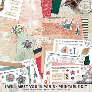 Imágenes prediseñadas del día de San Valentín, kit de diario de viaje, estilo shabby chic, kit de álbum de recortes imprimible, decoración de París, estilo vintage, tema de viaje, descarga instantánea
