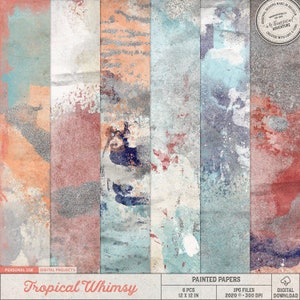 Papel para álbum de recortes artístico, fondos de técnica mixta, texturas de pintura, purpurina plateada, descarga instantánea