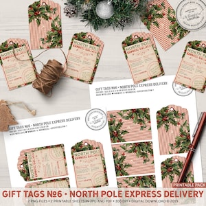 Printable Christmas Tags, Digital Christmas Tags, Christmas Labels Scrapbook, Santa Gift, Christmas Download, North Pole Santa Approved image 1