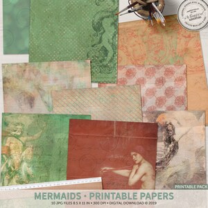 Meerjungfrauen Printable Papiere, Tiefsee, kleine Meerjungfrau, Shabby Chic, Junk Journal, Instant Download