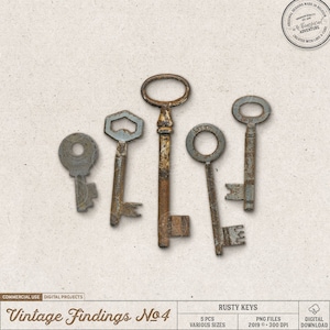Chaves, Steampunk, Uso comercial OK, Download digital, Chaves vintage antigas, Tesouros do sótão, Enfeites de scrapbooking digital de mercado de pulgas