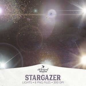 Sobreposições de luzes da galáxia, clipart cósmico do Photoshop, clarões de luz celestial, álbum de recortes digital, academia escura, brilhos mágicos, cenários de estrelas