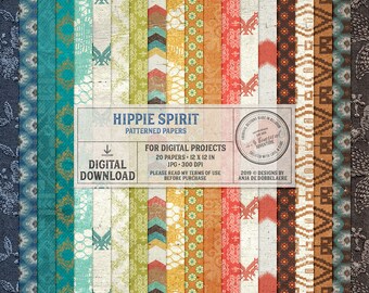 Boho Paper Pack, Native American Style, Hippie Spirit, Wild And Free, Boho Chic, Hippie Style Pattern, Instant Download, Digital Paper Pack