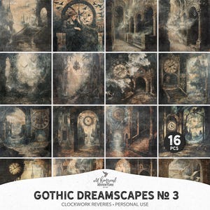 Uhrwerk Träumereien Dark Academia Victorian Gothic Traumlandschaften Fantasy Kunst, digitaler Download Mythisch Grunge Steampunk Scrapbook Papier