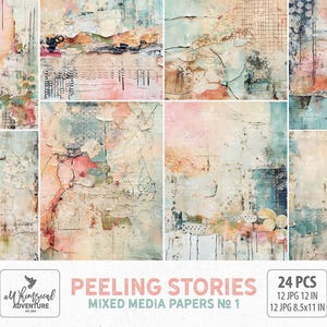 Shabby Grunge Printable Collage Scrapbook Paper, Digital Download Mixed Media Art For Art Or Junk Journal