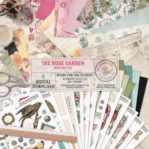 Kit imprimível Rose Garden, Shabby Chic, folhas de colagem tamanho carta, papéis florais, download instantâneo