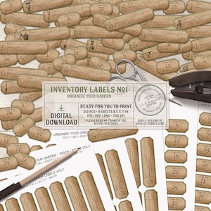 Regalo para jardineros, etiquetas de inventario grunge, etiquetas imprimibles, regalo para él, papel kraft vintage, seguimiento de inventario, descarga instantánea