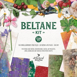 Kit Beltane, Roue de l'année, Technique mixte, Papiers et éléments, Téléchargement numérique, Cadeau du 1er mai