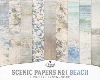 note paper 100 sheets Beach Photography Digital Scrapbook Paper 12x12 for Photo Book, Instant Download Shabby Chic Summer Sea Landscape Papers