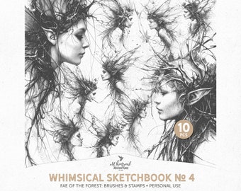 Forest Fae Charcoal Sketch Fantasy Art Stamps And Photoshop Brushes , Digital Download Transparent Black Clipart PNG And ABR Files