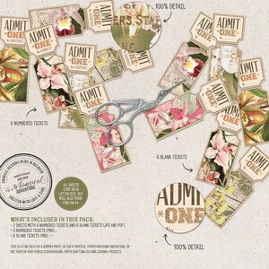 Tropical Party Idea, Wedding Invitation, Rose Gold and Green, Printable Party Ticket Instant Download, Digital Collage Sheet, Vintage Orchid image 5