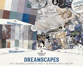 Dreamscapes Mixed Media Art Scrapbook Kit For Insomnia Journaling, Digital Download Papers And Ephemera About Dreams And Sleeping