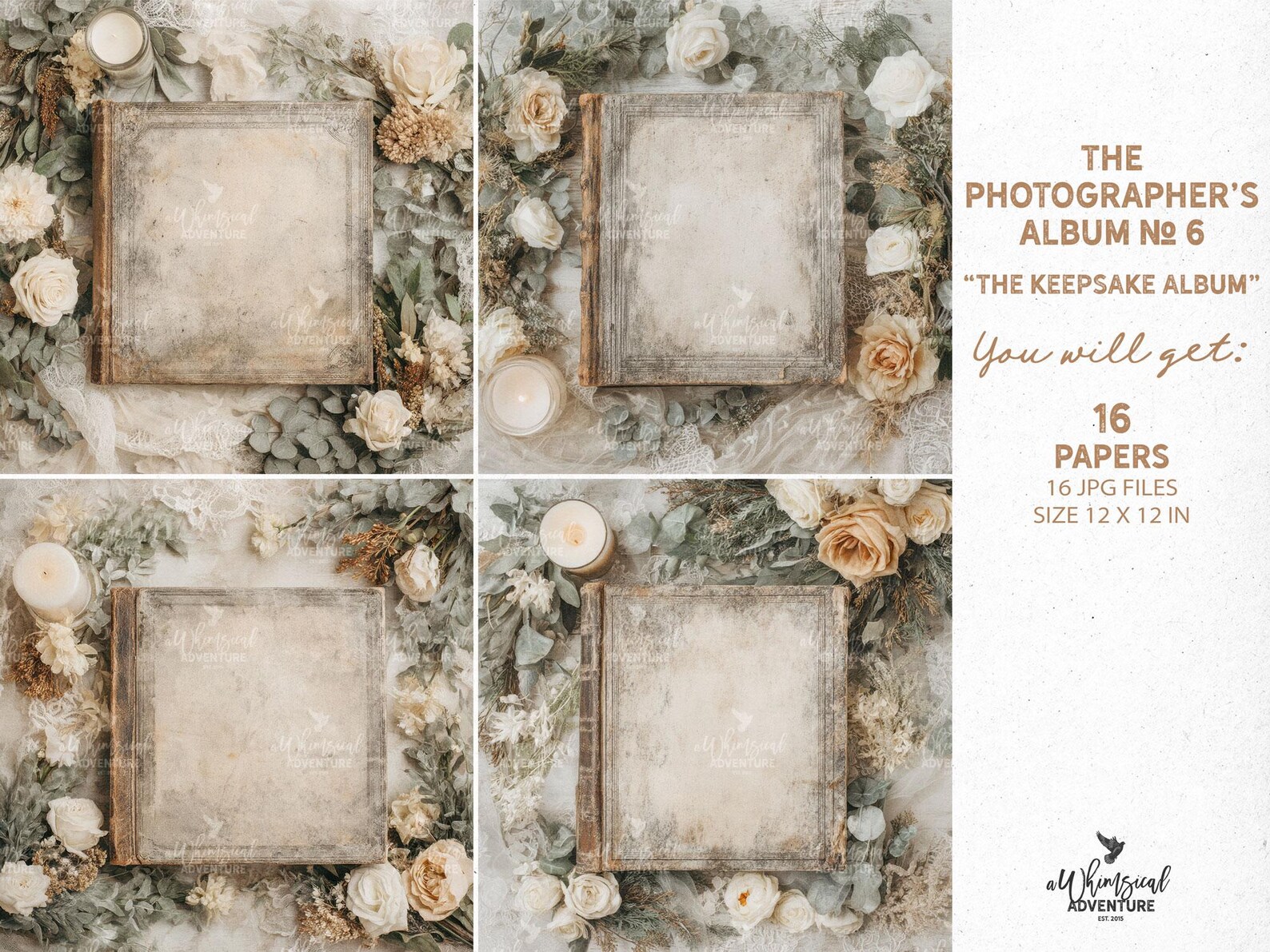 Rustic Wedding Photo Album Scene Paper Backdrop, Digital Download White ...