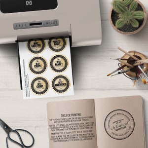 May include: Printable Halloween costume contest award badges with a vintage design. The badges feature text such as "Most Creative Costume", "Coolest Adult Costume", "Best Couple Costume", "Best Family Costume", "Best Group Costume", and "Best Children's Costume". The printable sheets come in JPG and/or PDF format and can be printed on your home printer. Tips for printing are included.